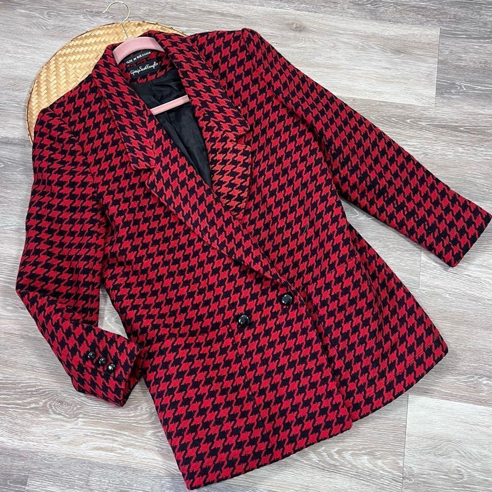 Vintage‎ red & black houndstooth double breasted blazer jacket